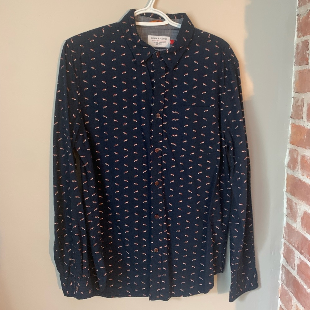 Large Denim & Flower button down shirt